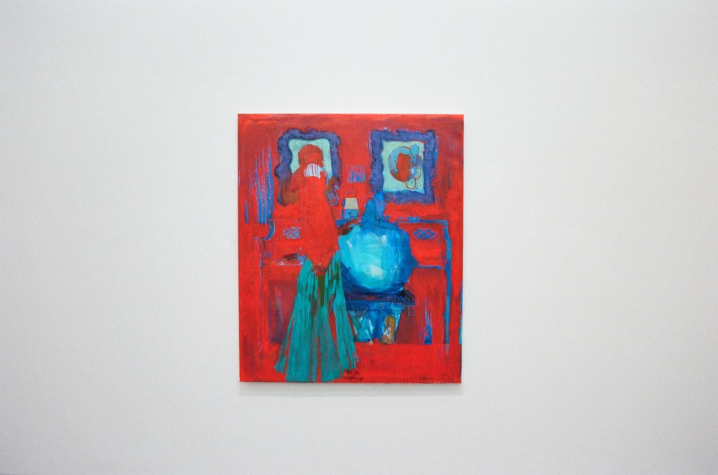 Red and blue painting by Jennifer Packer